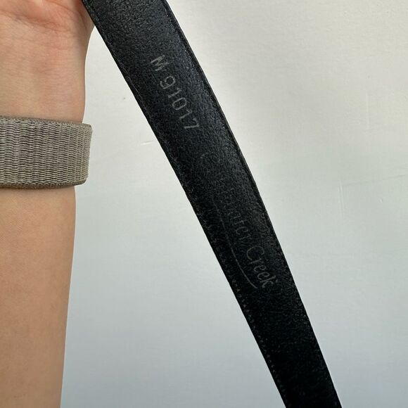 Vintage Black Leather Croc Embossed Western Belt Ornate Silver Buckle Size M - Picture 7 of 8